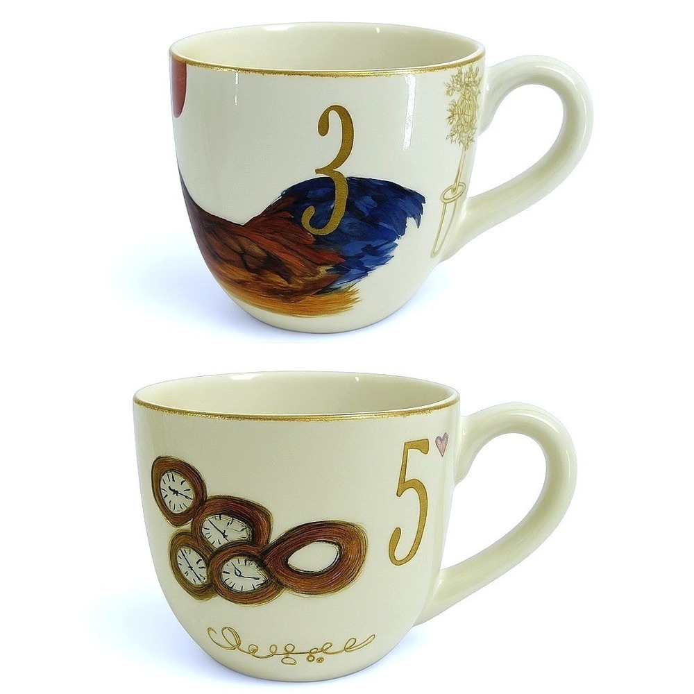 Williams Sonoma 12 Days Christmas Gold Numbers Mug 2012 3 & 5 Coupe - Picture 1 of 5